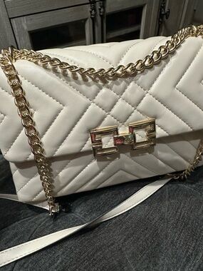 Aldo Quilted Cream Shoulder Bag with Gold Hardware